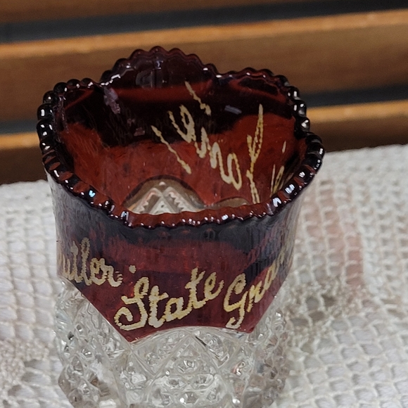 1901 Souvenir Ruby Glass Cut Crystal Toothpick Holder - Picture 3 of 8